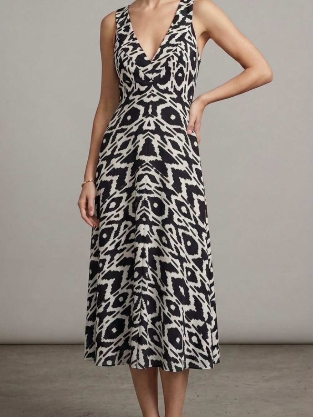 Black & White Ikat Midi Dress